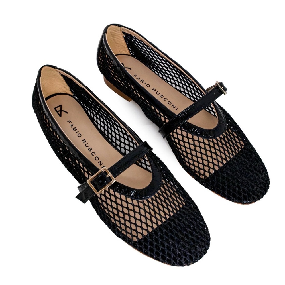 Fabio Rusconi Black Mesh Mary Jane Flats